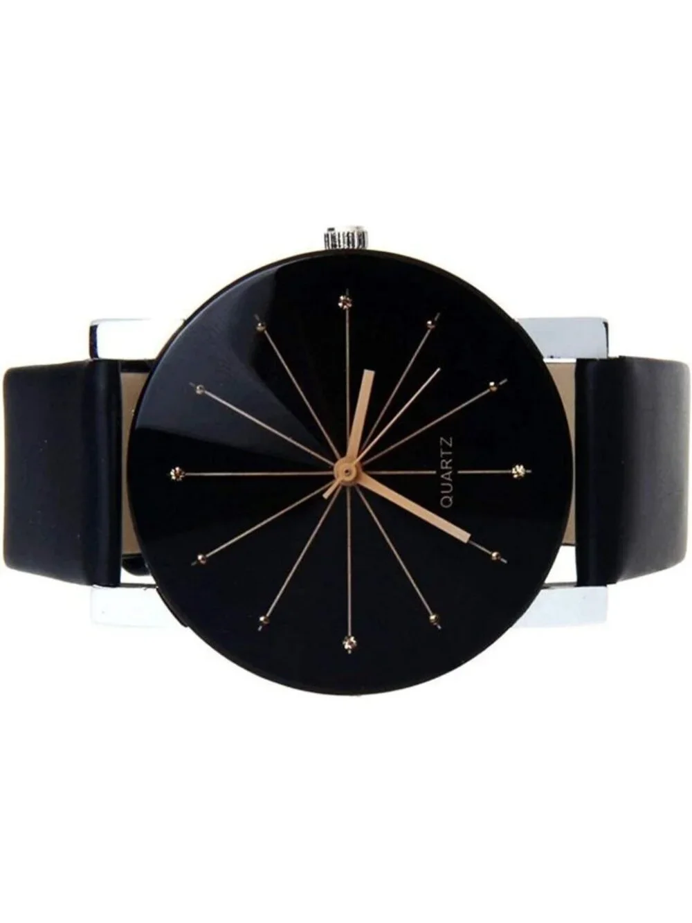 Men All Black Analog Quartz Simple Solid Leather Band Casual Classic Wrist Watch